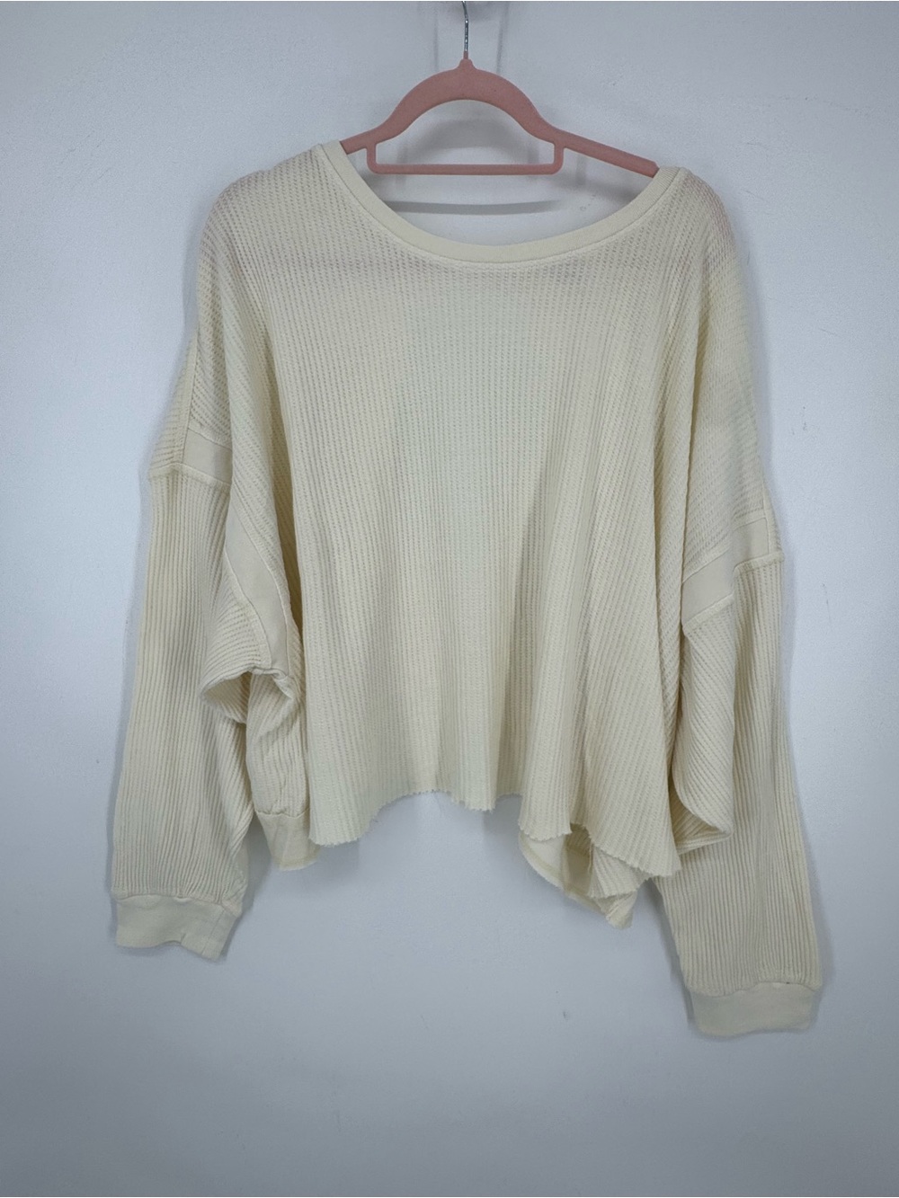 Double Zero Cream Waffle Knit Oversized Long Sleeve Cut Out Cotton Size Large